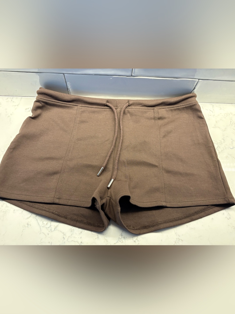 Zara Brown Drawstring Cotton Blend Shorts